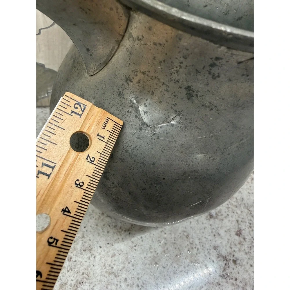 Antique Pewter Pitcher 3444 Hallmarked Primitive Farmhouse Decor 8 Inch Silver